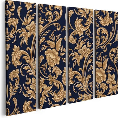 Artaza Canvas Schilderij Vierluik Decoratieve Gouden Bloemen Achtergrond - 80x60 - Foto Op Canvas - Canvas Print