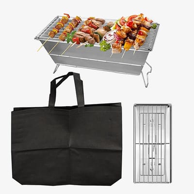 Allecto Plus - Draagbare Barbecue RVS Opvouwbare Houtskool Grill met Opbergtas - Barbecue Picknick Camping