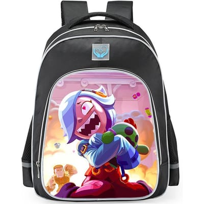 Brawl Stars Kleurrijke Geestenhond Print Zwarte Achtergrond Sci-Fi Stijl Dubbelzijdige Reflecterende Strip Grote Capaciteit Schooltas Reflective black - medium