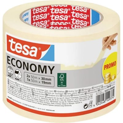 tesa afplaktape Universal schilderstape beige ondergronden – afplakband 2x50m x 30mm + 1x50m x 19mm