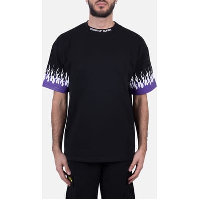 Zwart T-shirt met dubbele paarse en witte vlam