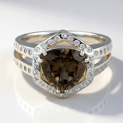Cavill - Zilveren Ring met 2,62 ct Triljant Rookkwarts en 0,594 ct Cambodjaanse Zirkonia - 925 Sterling Zilver - Elegante Damesring - Maat 16-20