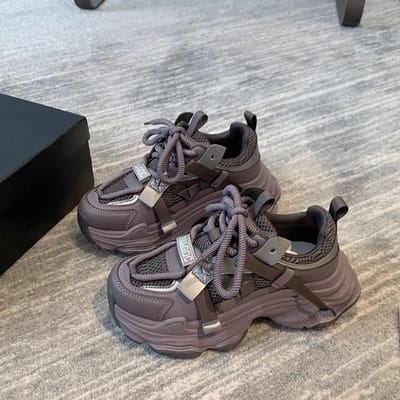Lente Ademend Mesh Platform Sportschoenen Dames Chunky Sneakers Vrouw Dikke Zool Mode Vetersluiting Casual Schoenen 36 gray
