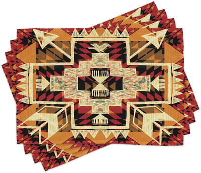 New Bed Retro Boho Plant Set van 4 Placemat voor Eettafel, Wasbare Stof met Antislip Achterkant