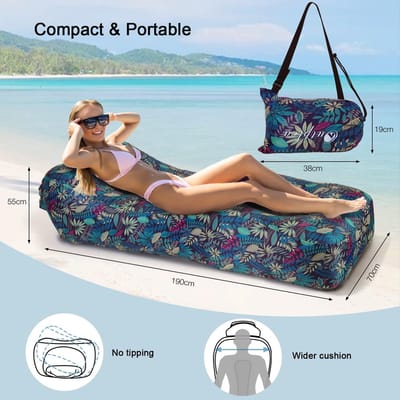 Thijox - Opblaasbare Ligstoel Luchtbank met Mesh-Rug, Waterdichte Campingligstoel voor Zwembad en Strand, Draagbare Tropisch Blauwe Relaxstoel voor Re