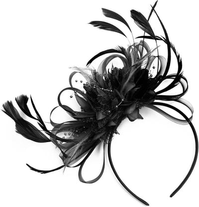 Zwarte Fascinator Hoofdband met Veer voor Feest en Bruiloft