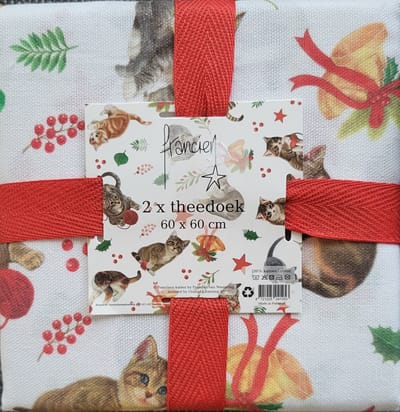 2 Theedoeken Franciens Katten - keukendoeken met kerstmotief