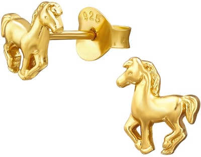 Joy|S - Zilveren paard oorbellen - 6 x 7 mm - pony / veulentje - oorknoppen - gold plated - kinderoorbellen - goudkleur