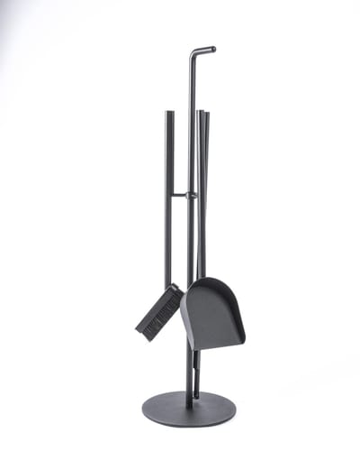 Haardset 3-delig Deens Design zwart – UU Round – bezem, pook & schep – voor houtkachel en open haar