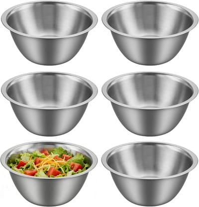 Set van 6 RVS Mengkommen 17.5 x 7 cm - Duurzame Keukenaccessoires voor Mixen, Koken en Bakken