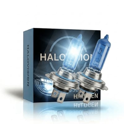 HaloVision Halogeen Koplampen H7 – 12V 3000Lm 5500K Koud Wit – Blauw Glas Super White Dimlicht Grootlicht Halogeenlampen Set van 2 Autolampen