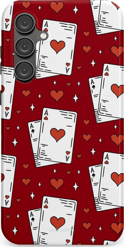 Casetastic hoesje geschikt voor Samsung Galaxy S23 FE - Dubbellaagse bescherming - Kaarten Aas - Fashion Case - Bordeaux Wit Zilver