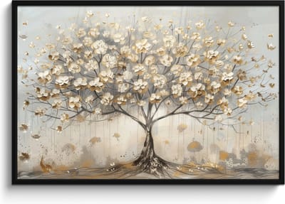 Poster in lijst - Fotolijst 120x80 cm - Posters - Boom - Beige - Goud - Verflook - Grijs - Posterlijst zwart - Decoratie - Wanddecoratie woonkamer - Muurdecoratie slaapkamer