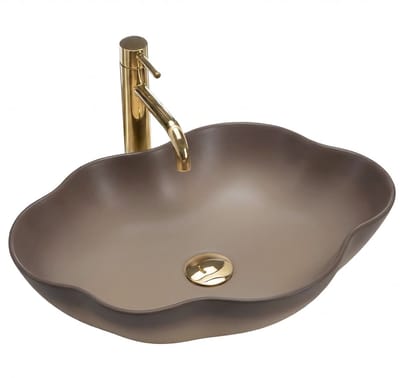 Rea Pearl Ombre Sanitair Keramiek Asymmetrisch - Wastafel - Beige, Bruin - 50,5 X 38 X 13,5 Cm