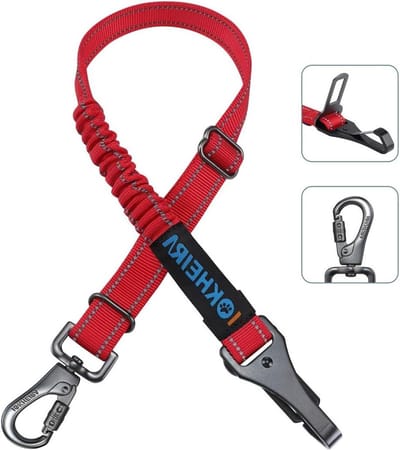 IOKHEIRA Hondenveiligheidsgordel 3-in-1 autoharnas voor honden, verstelbare veiligheidsgordel voor auto, duurzame nylon reflecterende bungee-stof ketting met cliphaak vergrendeling en gesp, draaibare