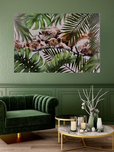 Canvas schilderij leeuwenfamilie 70 cm x 100 cm - schilderij - canvas - muurdecoratie - wall - deco - kunst - wanddecoratie - kader - wandschilderij - decoratief - interieur - huis - home - cadeau - geschenk - gift - verjaardag - nieuwjaar - kerst