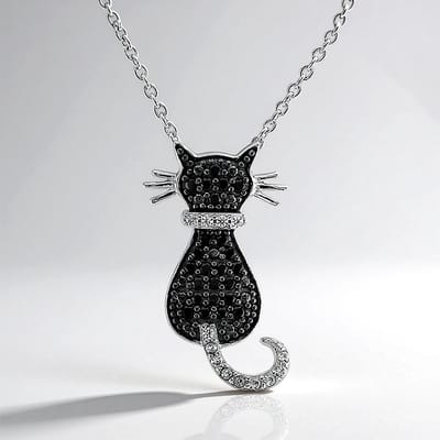 Cavill - Zilveren Halsketting - 925 Sterling Zilver - Zwarte Spinel 0.194 ct uit Thailand & Zirkonia 0.11 ct - Elegante Kattenhanger - Sieraden Dames