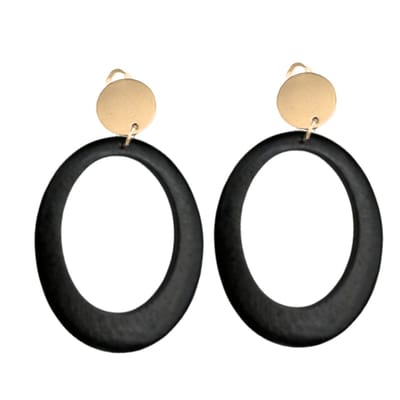 Clip oorbellen -zwart -open -hout -goudkleurig- geen gaatje- Charme Bijoux