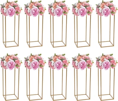Bruiloftdecoratie gouden metalen vaas 10 stuks 60 cm hoog bloemenstandaard metalen basis vaas stand geometrisch centerpiece rechthoekig display tafel centerpiece bruiloft party decoratie