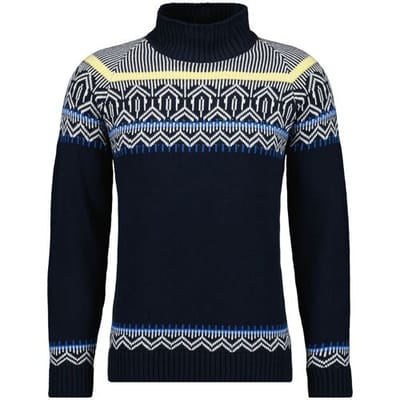 Ragman Trui Cotton Jacquard Knit Stand Up High Turtle Neck Marine / male