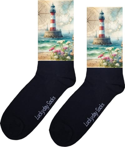 Vuurtoren - Opkikker - Grappige sokken - Valentijns cadeau - Verjaardag cadeau - Sinterklaas cadeau - Leuke sokken - Vrolijke sokken - Bloemen - Zee - Kerst Sokken - Vaderdag - Moederdag - Kerstcadeau - Socks die Happy maken - Maat 37-44