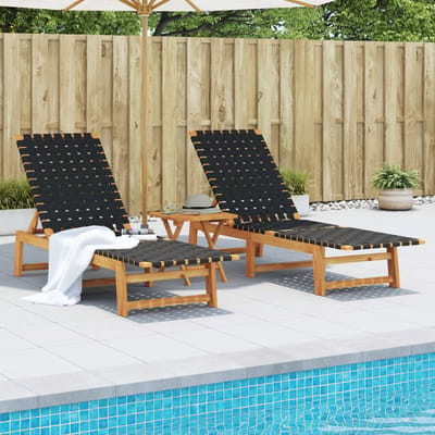vidaXL - Ligbedden - 2 - st - met - tafel - massief - acaciahout - zwart