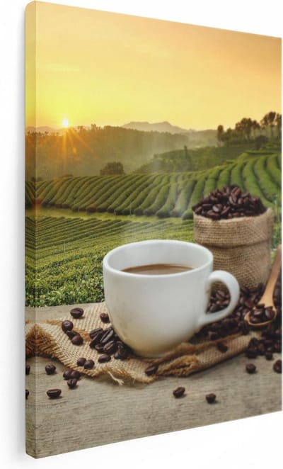 Artaza Canvas Schilderij Landschap - 30x40 cm - Klein - Wanddecoratie Natuur - Muurdecoratie Koffie - Kamer Accessoires Zonsondergang