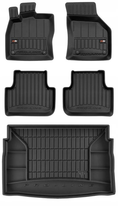 Frogum ProLine Complete Set: Luxe Rubberen Automatten + Kofferbakmat - Geschikt voor VOLKSWAGEN Golf Sportsvan 2014-2020 - Lage Laadvloer - Perfecte Pasvorm - Geurloos TPE - Zwart