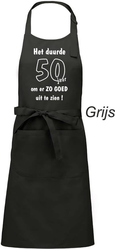 Schort - Het duurde 50 jaar - exclusieve keuken- of barbecueschort - wit - opdruk zwart/rood