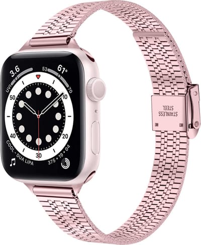 By Qubix - Geschikt voor Apple Watch bandje - Stainless steel slim fit bandje - Rosé pink - Geschikt voor Apple Watch 44mm / 45mm / 46mm / 49mm (Ultra 1,2 en 3) - Smartwatch bandje