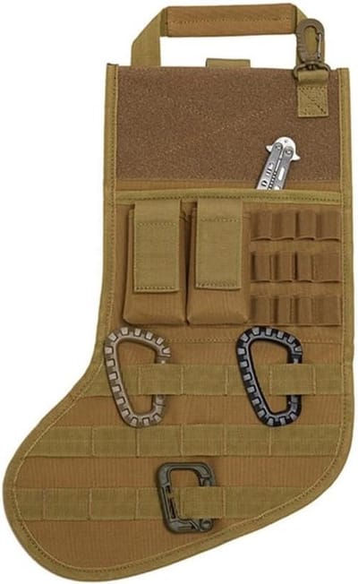Tactische Kerstsok Vorm Molle Militaire Heuptas met Handvat | Kerstsok Ophangen Decoratie voor Buiten en Kerstdecoraties Khaki Classique
