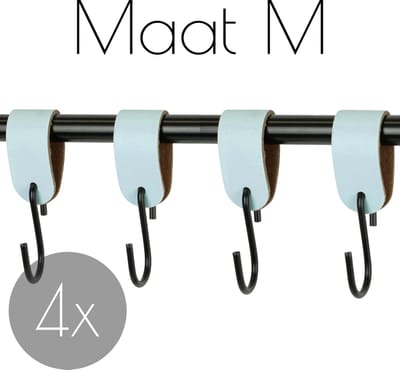 4x Leren S-haak hangers - Handles and more® | LICHTBLAUW - maat M (Leren S-haken - S haken - handdoekkaakje - kapstokhaak - ophanghaken)