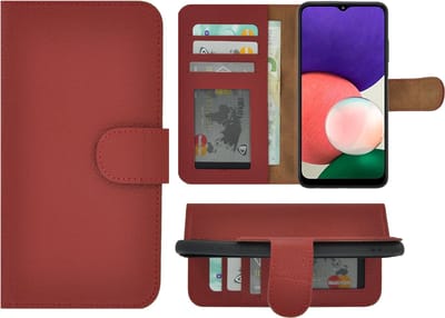 Hoesje Geschikt voor Samsung Galaxy A22 5G - Bookcase - A22 5G Wallet Book Case Echt Leer Rood Cover