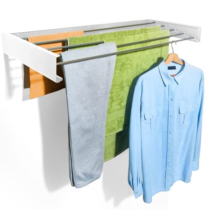 Bodo Droogrek Inklapbaar - Wanddroogrek - 80 cm - Inclusief Boormal - Vernieuwd 2025 Model - Wasrek Hangend - Uitklapbaar - Muur - Ophangbaar - 4m Drooglengte - Wit