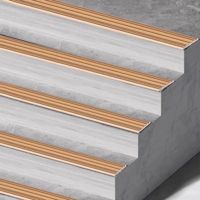 Traprandprofiel Aluminium - Trapneus Antislip - Veiligheid Verhoging - Waterdichte Afwerking - 48 inch - Messing