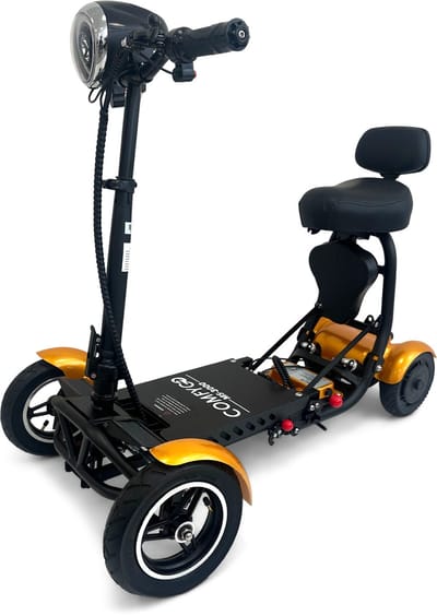 COMFYGO MS3000 Elektrische scootmobiel, 4 wielen, maximale snelheid 18 km/u, 10,4 Ah Lithium-ion accu, Actieradius tot 25 km, Goud, Standaard stoel + Kinderzitje