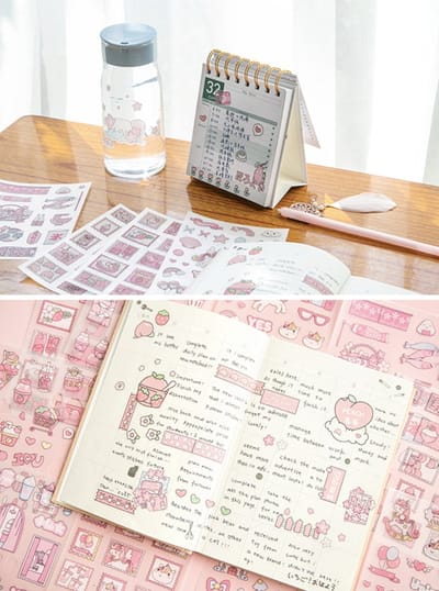 Hiden - Kawaii - Scrapbook stickers - Plakboek - Cute stickers - Scrapbook accessoires - Stickers Volwassenen - Agenda Stickers - Roze - 4 vellen