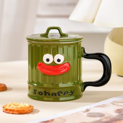 Tasse en Céramique Créative Mignonne avec Couvercle Tasse à Eau pour Couple à Usage Domestique de Haute Valeur Boîte Cadeau Mug Souvenir Haut de Gamme 301-400ml