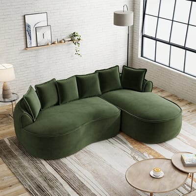 BLACKCOLORS Modulaire frameloze L-vormige bank, comfortabele Cloud-bank van chenille met diepe zitting, moderne chaise longue, extra groot, inclusief kussens, ideaal voor de woonkamer, Groen