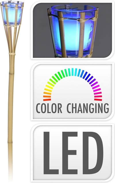 Bamboe tuinfakkels - 2x - citronella - met LED verlichting - 76 cm