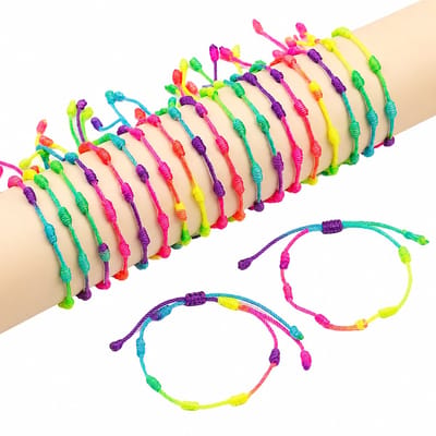 Set van 20 gevlochten vriendschaps armbanden voor heren en dames in felle neonkleuren