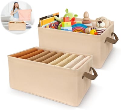 Vouwbare Opbergdozen Set van 2 met Handvatten - Organiseer je Badkamer met Stijlvolle Beige Oxford Stoffen Mandjes