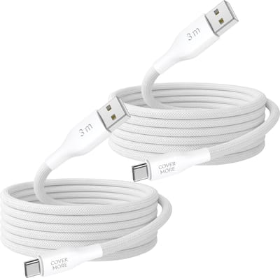 Usb A naar usb C kabel 3 meter - Oplaadkabel - Geschikt voor opladen android smartphone met usb C ingang - 2 stuks - Wit