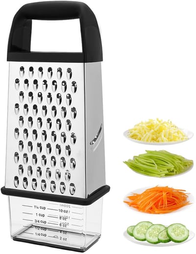 longziming - Raspen - Torenrasp - Multifunctionele rasp - 1 stuk - 4-zijdig - 304 RVS messen - 250 ml opvangbak - Antislip siliconen voet - Voor kaas, groenten, citroen en chocolade