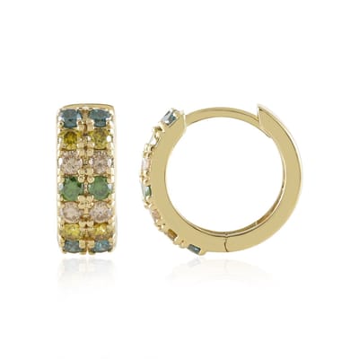 Cavill - 9K Geel Gouden Oorbellen met SI2 Bruine, Gele & Groene Ronde Briljanten - 0,742 Ct - Luxe, Elegante Clip Oorbellen
