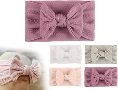Set van 4 Baby Haarbanden met Strik, Elastische Nylon Hoofdbanden voor Meisjes, Schattige Haaraccessoires voor Pasgeborenen