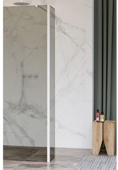 FugaFlow Eccelente Vetro zijwand - 30x200cm - rookglas - 8mm - met hoekprofiel - mat wit -