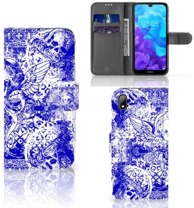 Telefoonhoesje met Naam Huawei Y5 (2019) Angel Skull Blauw