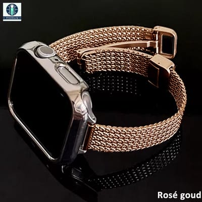 Stravo Slank Milanees RVS Bandje – Geschikt voor Apple Watch 42mm (Series 11/10), 41mm (Series 9/8/7), 40mm (Series 6/5/4, SE 3/2/1), 38mm (Series 3/2/1) – Milanese Horlogebandje met Magnetische Veiligheidssluiting – Roségoud