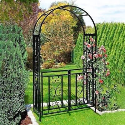Tuinboog Pergola - Klimplant Steun - Decoratief Entree - Verstelbare Poorten - 210 cm Hoog - Zwart